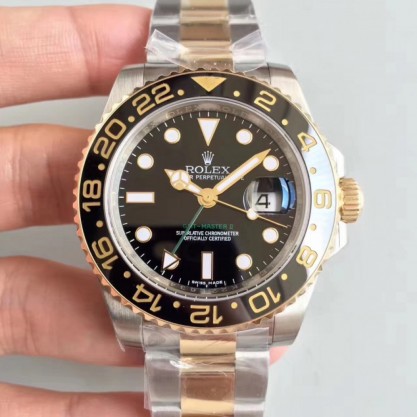 Replica Rolex GMT-Master II 116713LN 2018 V7S 24K Yellow Gold Wrapped & Stainless Steel Black Dial Swiss 3186
