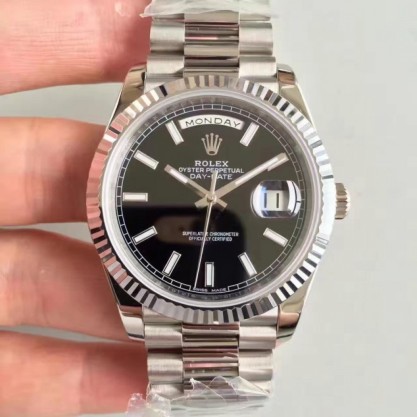 Replica Rolex Day-Date 40 228239 N Stainless Steel Black Dial Swiss 3255