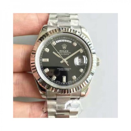 Replica Rolex Day-Date II 218239 41MM V6 Stainless Steel Black Dial Swiss 2836-2