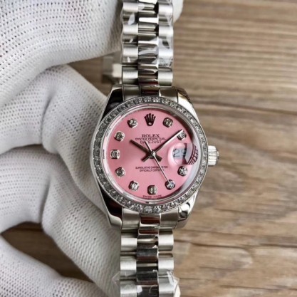 Replica Rolex Lady Datejust 28 279384RBR 28MM WF Stainless Steel & Diamonds Pink Mother Of Pearl Dial Swiss 2671