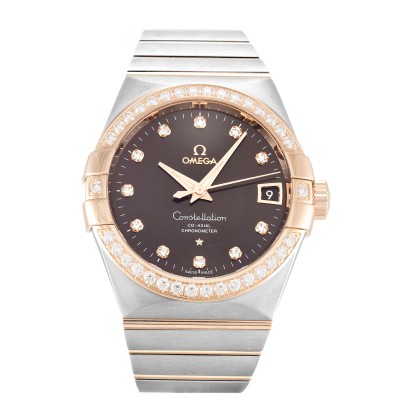 UK Rose Gold & Steel set with Diamonds Omega Replica Constellation Chronometer 123.25.38.21.63.001-38 MM